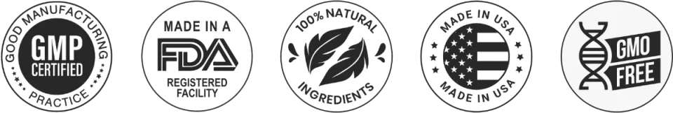 Seals shown on the FlowForce Max official page: GMP certified, made in an FDA registered facility, 100% natural ingredients, made in USA, GMO free